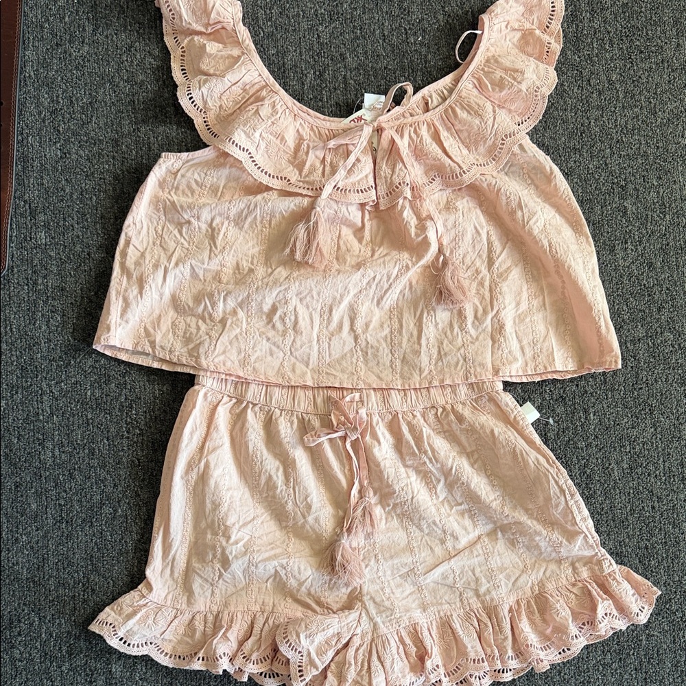 Shabby Chic Pink Lace Trim Pajama Set